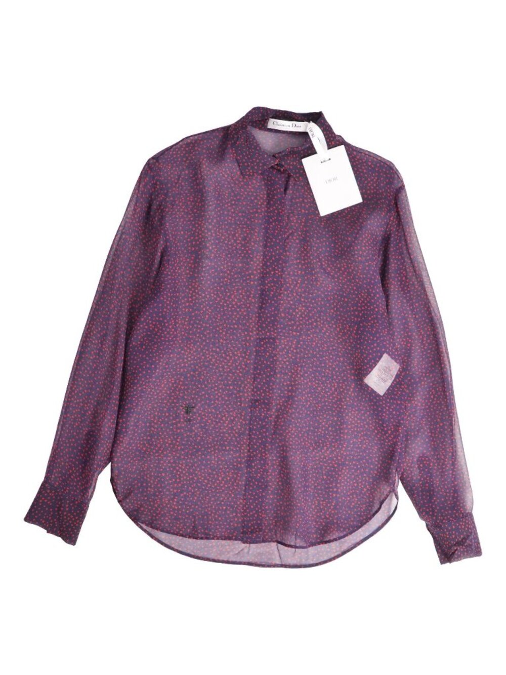 Dior Shirt Blouse Long Sleeve Bee Embroidery All Over Print Heart Silk Sheer